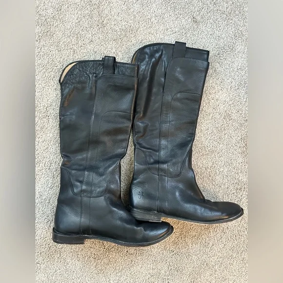 Frye Paige Tall Riding Boot Black Double Panels Womens Size 8 B - Picture 2 of 7